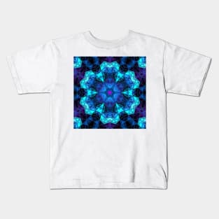 Mosaic Kaleidoscope Flower Purple and Blue Kids T-Shirt